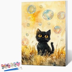 Framed Paint by Numbers Kit for Adults 8×12 Inch, DG-OP-F-BlackCat-2030