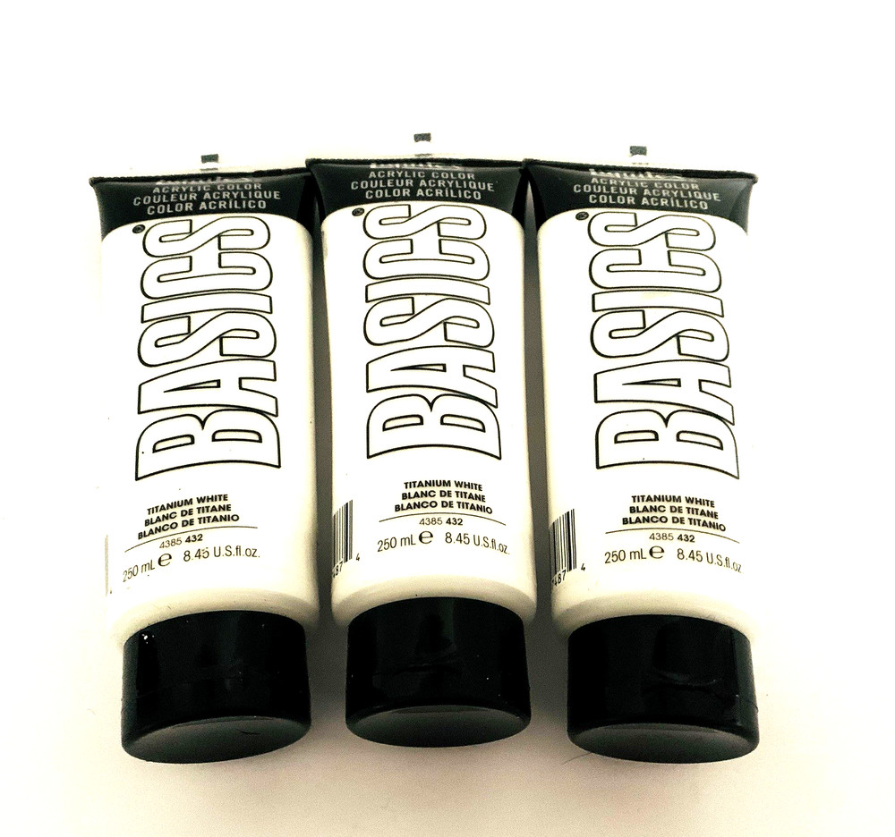 Liquitex BASICS Acrylic Paint Lot 3 250ml 8.5oz Titanium White Tubes Artist