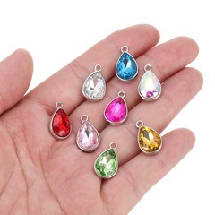20PCS 12x20mm Alloy Glass Crystal Teardrop Charm Pink