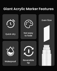 Thick White Jumbo Poster Markers: 3 Pcs 15Mm Wide Tip Large Acrylic Paint Pens B