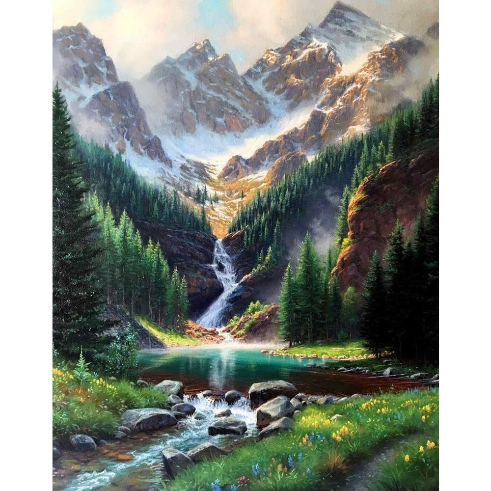 Paint by Number Mountains waterfall DIY Painting On Horizontal, multicolor