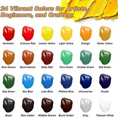 Acrylic Paint Set, 24 Colors 0.4 oz/Bottle with 12 Art Brushes, Art Supplies