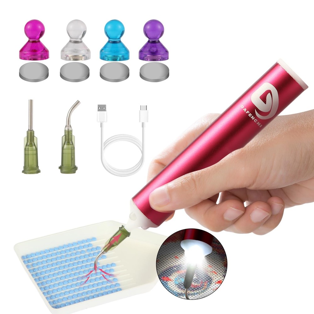 DAFENCHI Cordless Electric Diamond Painting Pen with Light, Hotpink