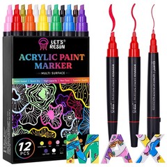 12 Colors Acrylic Paint Markers, 3 Tips Multi-Purpose & High-Capacity Acrylic…