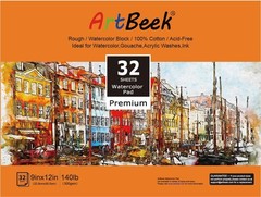 1 PC Watercolor Paper Block 9″ x 12″ 32 Sheets 100% Cotton Rough 140lb/300GSM