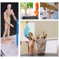 2 Pack 8″ Drawing Mannequin,7″ Little Hand Model,Artists Wooden Drawing Figure A