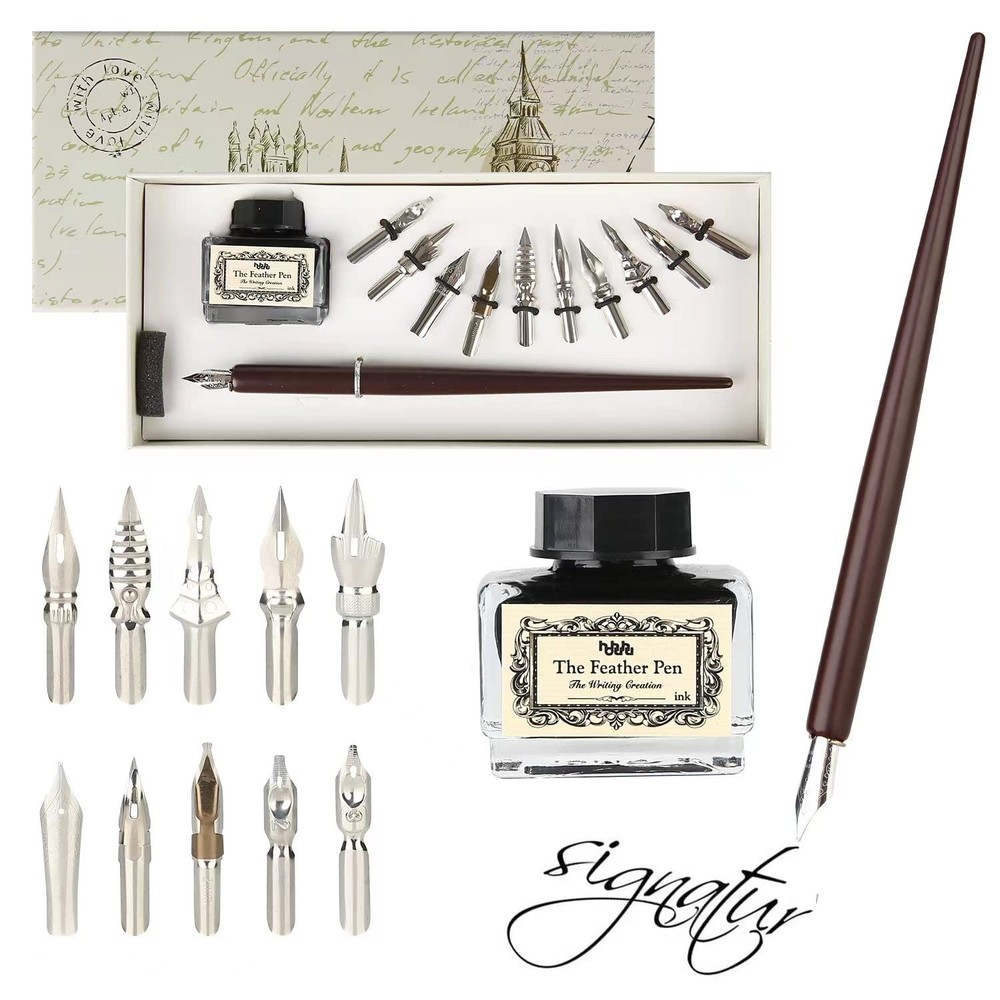 hhhouu Calligraphy Set for Beginners Quill Pen and Ink Set Fancy Pens with Bl…