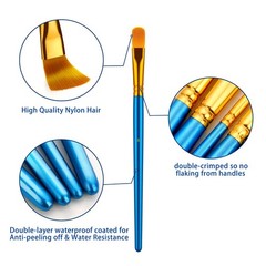 20 Pcs Paint Brushes Set Artist Acrylic Watercolor Oil Wood Handle Nylon Bristle