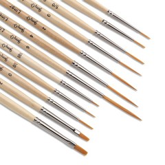 Jerry Q Art 12 Pcs Detail Paint Brushes, Short Handles, Golden, Yellow, Blue