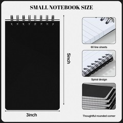 8 Pack Small Note Pads, 3 x 5 Spiral Notepads Mini Notebook 60 Sheets/120 Black