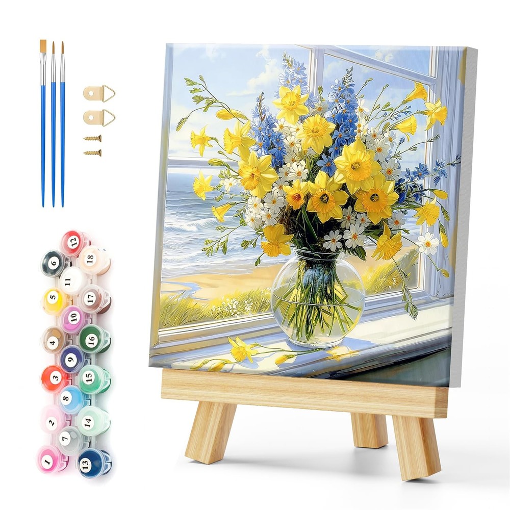 Framed Paint by Numbers for Adults Beginner, Vase Acrylic Easy Paint by Numbers