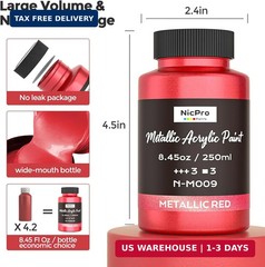 Nicpro Metallic Red Acrylic Paint, 8.45oz/250ml Large Metallic Paint, Non Toxic,