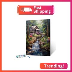 Tucocoo Forest Waterfall Paint by Numbers Kits 16×20 inch Canvas DIY Oil Paintin