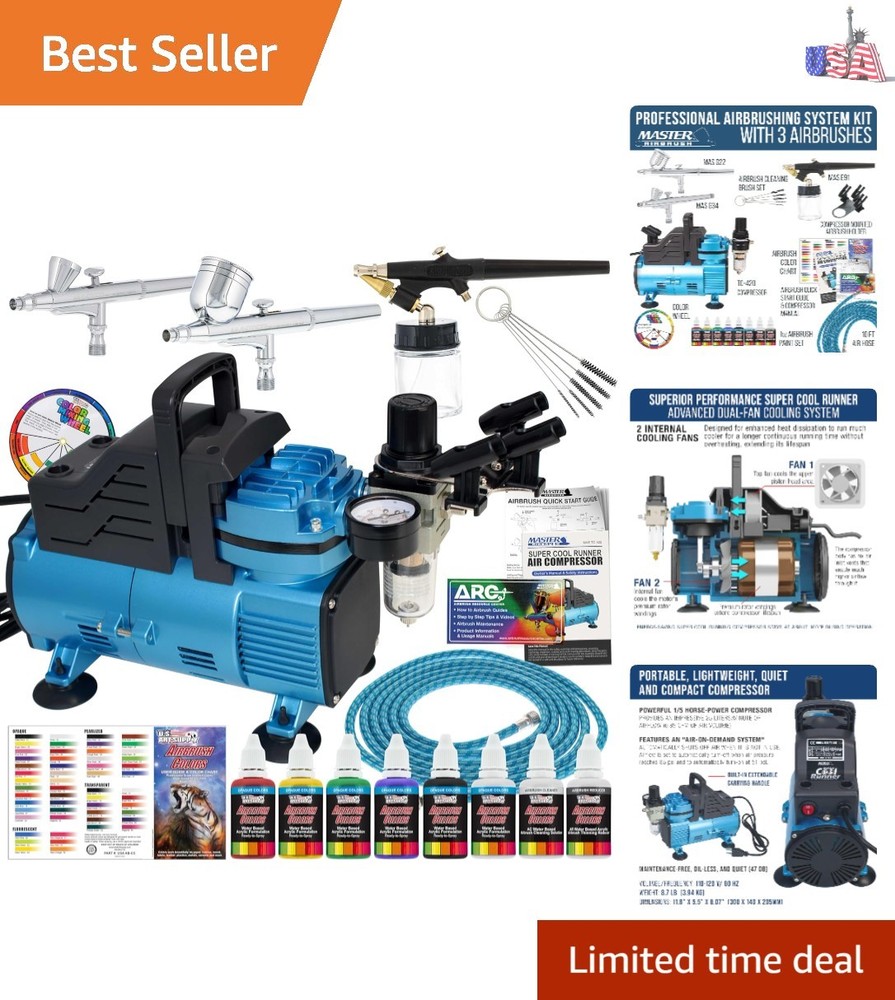 Whisper-Quiet Dual Fan Air Compressor for Professional Airbrushing & Painting