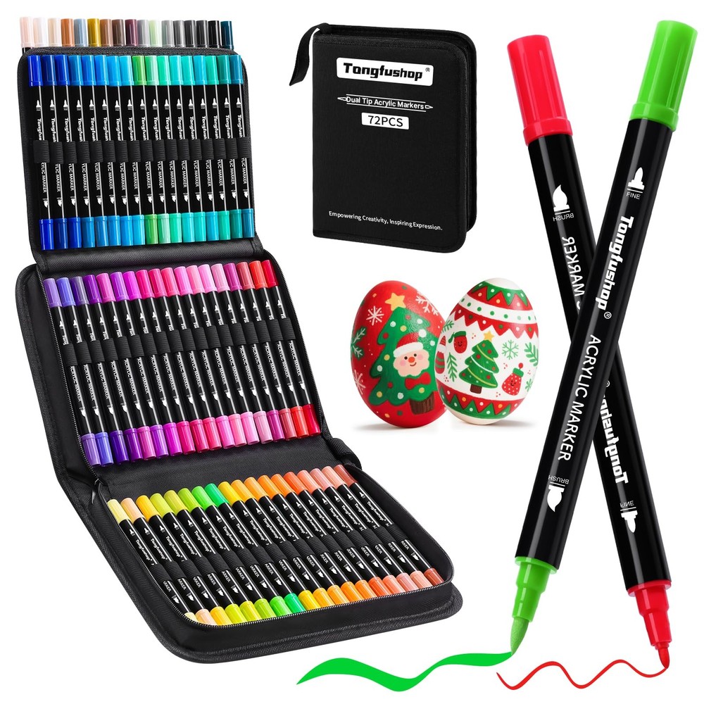72 Colors Acrylic Paint Markers, Dual Tip Brush & Fine Paint Pens – Quick-Dry…