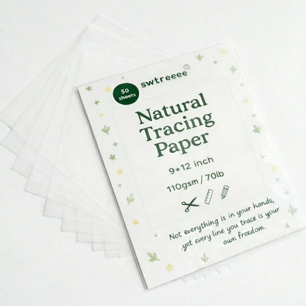 50 Sheets Natural Tracing Paper 8.5×11 Inch 60 GSM Transparent 9×12 Inch Thick
