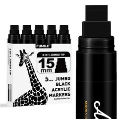 5 Pcs Black Jumbo Poster Marker,15mm Wide Tip Thick Acrylic Paint Pen Paint M…