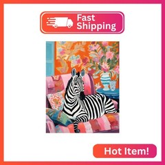 Tucocoo Zebra Sitting on Sofa Paint by Number Colorful Vintage Style DIY Paintin