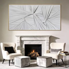 Large White Framed Abstract Canvas Wall Art, 3D Textured Sculptural Minimalis…