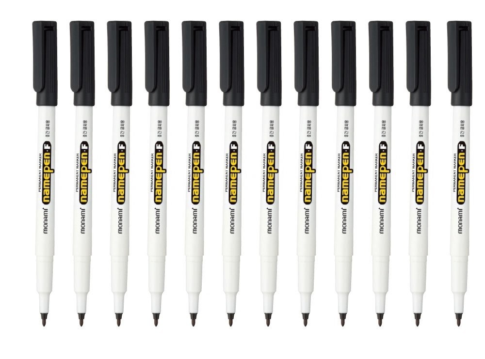 Monami Name Pen F Medium Point Permanent Marker 1 Count (Pack of 12), Black