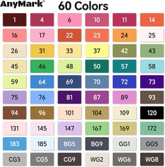 AnyMark Alcohol Markers, 60 Colors Dual Tip Art Coloring Markers Set for Adult B