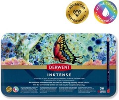 Inktense Color Pencils, 36-Piece Tin Set, 4mm Round Core, Watercolor Drawing