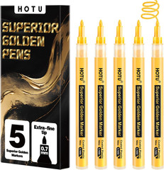 5 Pack Super Golden Metallic Paint Markers Pen with Fine Tip Acrylic Paint