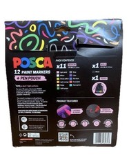 Uni-ball Posca Pastel Paint Marker Pens 12 + Pen Pouch Bag 11 x PC-5M 1 x PC-7M