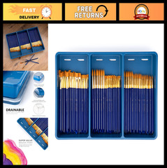 Super Value Pack Gold Taklon Paint Brushes – 120 Assorted Sizes for Artists