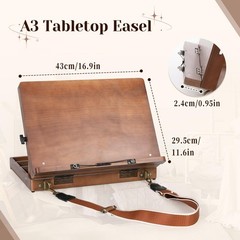 A3 Tabletop Easel for Painting, Adjustable Wooden Art Easel with Page Clips &…