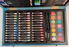 Art Kit Blue Case W/ Colored Pencils, Oil Pastels, Watercolor , & Brushes