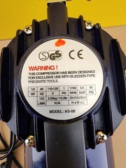 AS-08 Airbrush Mini Compressor, 1/3 HP, 120V, 1 PH, 50 psi