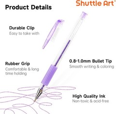 Shuttle Art Gel Pens, 180 Pack Gel Pens Set, 12 Assorted Colors Bulk Classroom P