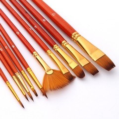 10Pcs Orange Nylon Brush Set with Synthetic Fibers for Even Paint Application