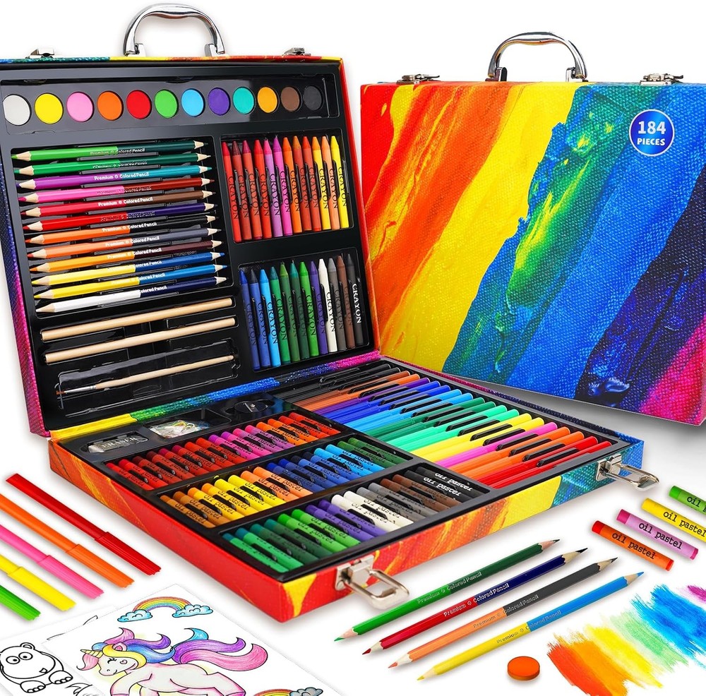 Okiki 184pc Childrens Art Case Coloring Set Gift Box