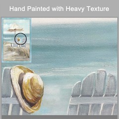 Rustic Coastal Framed Wall Art – Abstract Beach Chair Picture Ocean Painting …