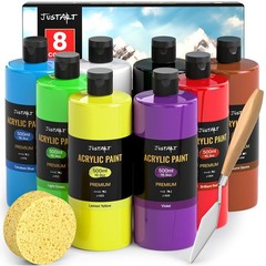 Beginner Acrylic Paint Set, 8 Colors (16.9oz/500ml Each) Bulk Large Bottles A…