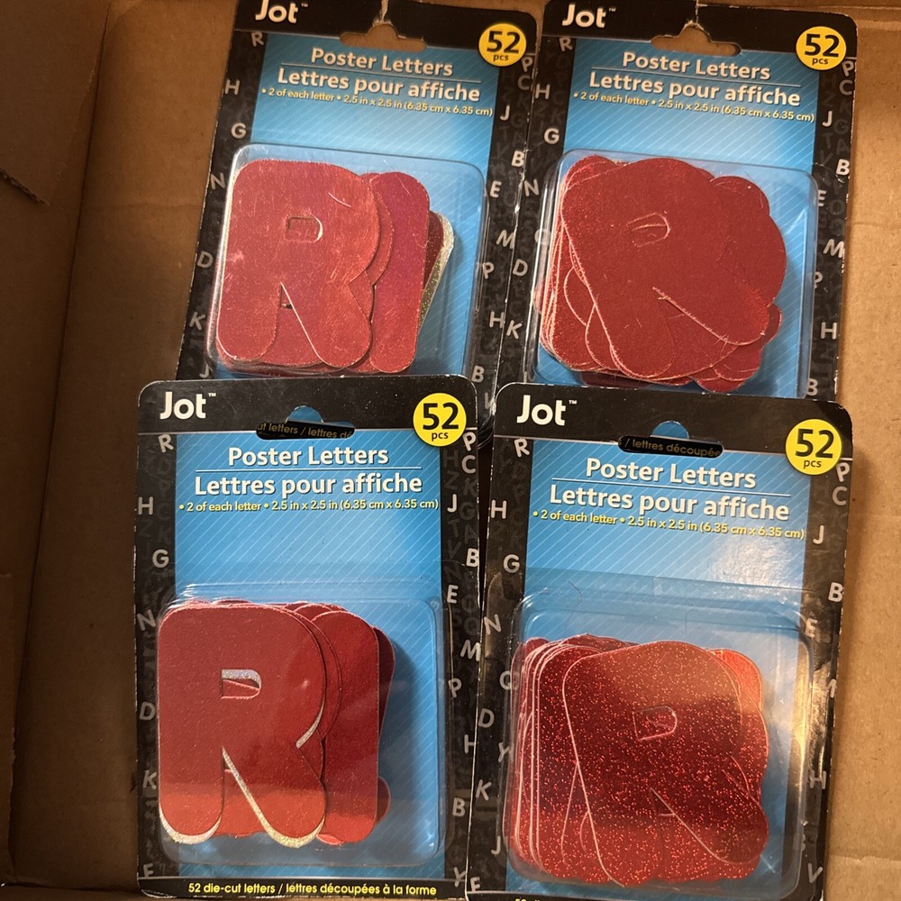 (4) Jot Poster Letters 52 Pcs Die-Cut Red/Silver 2.5″ X 2.5″ / 2 of Each Letter