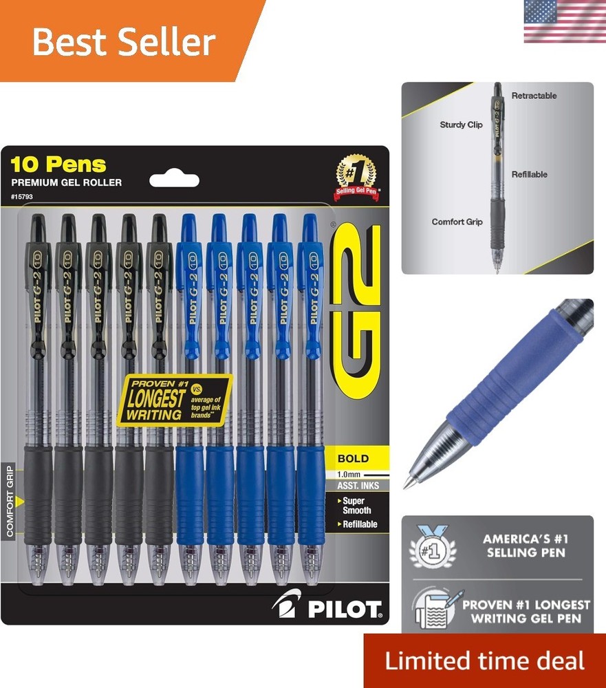 G2 Gel Pens Set: 10 Refillable Retractable Pens for Everyday Writing Excellence