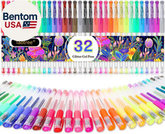 Glitter Gel Pens, 32 Colors Neon Glitter Pens Fine Tip Art Markers Set 40% More