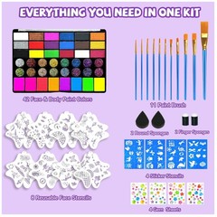 Festival Face Painting Kit – 42 Colors, Stencils, Gems