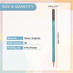 3B Drawing Pencils, 6PCS, Hexagonal , Black Refill, Green/Black Pole