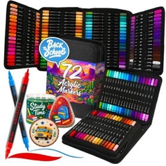 Acrylic Paint Pens With Storage Bag 72 Count (Pack of 1) Dual Tip Brush + Fine
