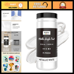 Metallic Pearl White Acrylic Paint 33.8oz, Non-Toxic Pearlescent Craft Paint for