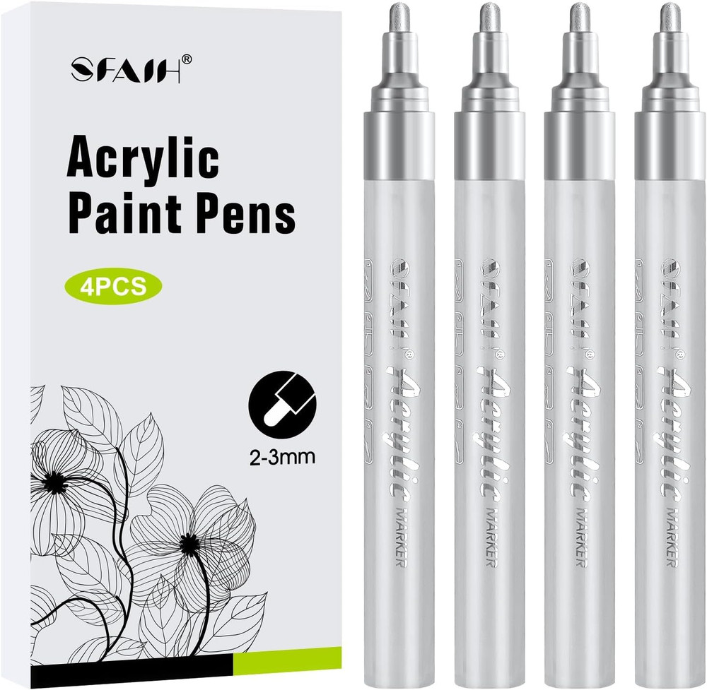 Silver Paint Markers Pens – 4 Pack 2-3MM Medium Tip Metallic Acrylic Markers For