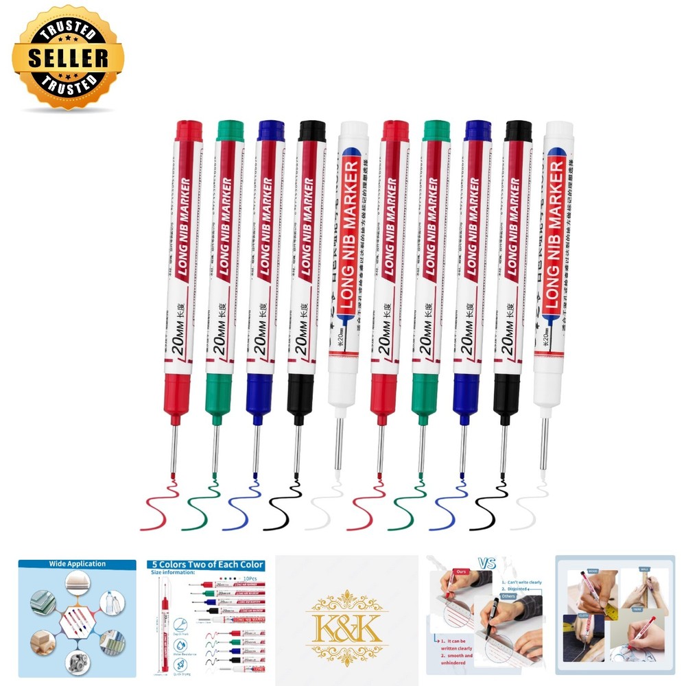 10 PCS Waterproof Deep Hole Markers with 20mm Nib – Permanent Ink