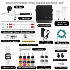 Airbrush Kit Compressor 55 PSI 0.5mm Nozzle 18 Colors Paints Roizefar Nozzles