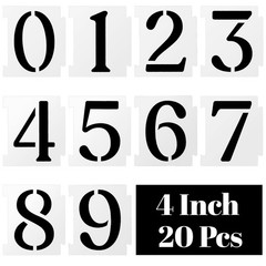 Tyqour 20pcs 4 Inch Number Stencils, Curb Stencil Kit for 4 inches, white