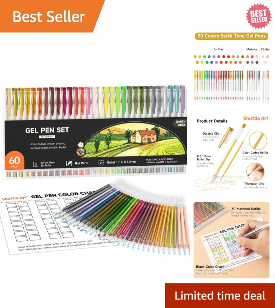 Versatile Earth Tone Gel Pens – 60 Pack with Refills for Journaling & Drawing