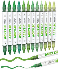 12 Grey Dual Tip Acrylic Paint Markers, Brush Tip & Chisel Tip Acrylic Paint Pen